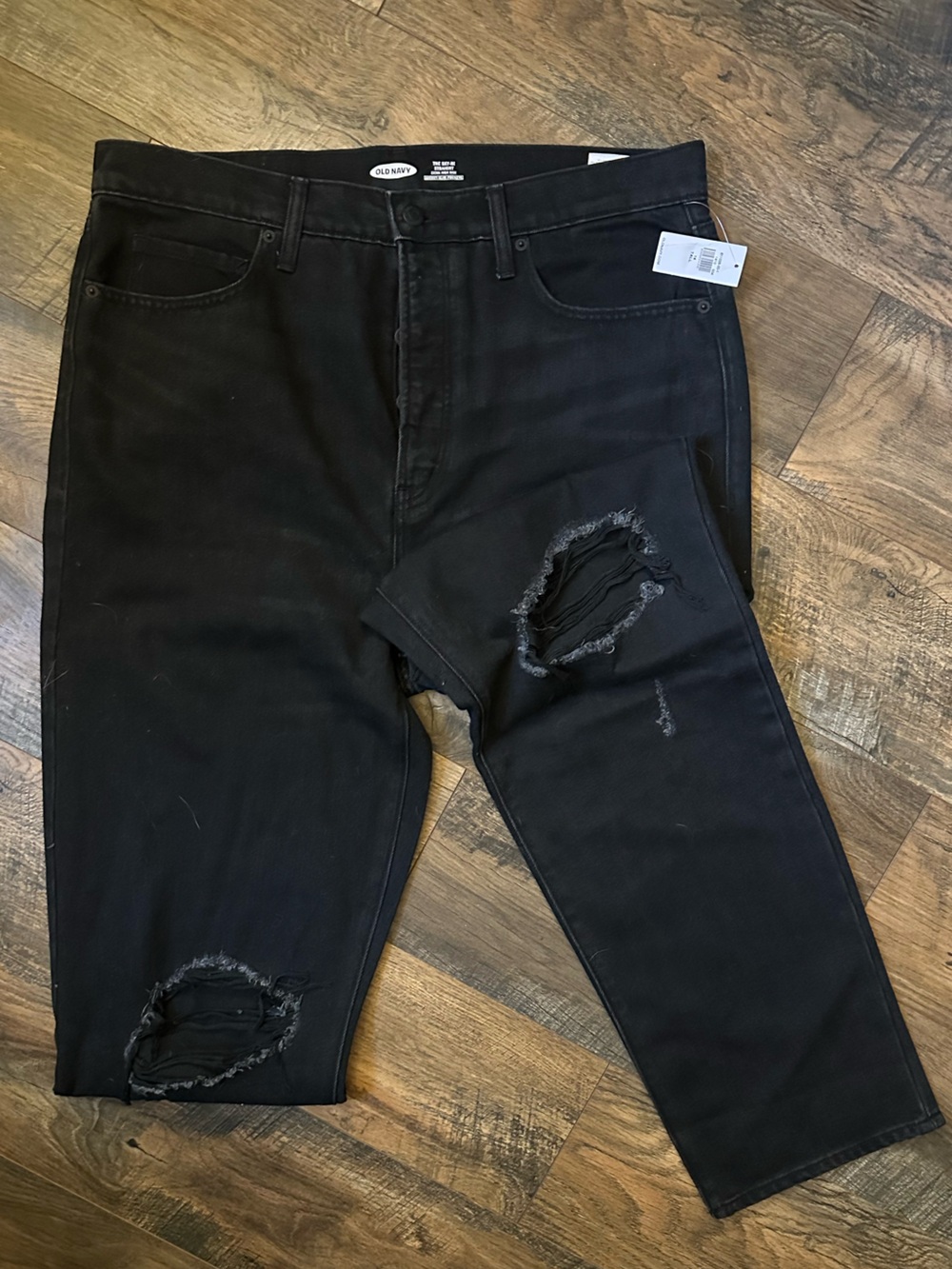 Old Navy Tall Black Sky High Straight Jeans with Distressed Detail
